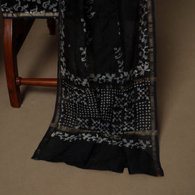 Black - 3pc chanderi silk hand batik unstitched dress