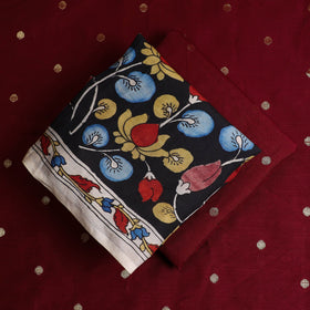 3pc Chanderi Silk Black Kalamkari Kurta with Polka Dot Dupatta