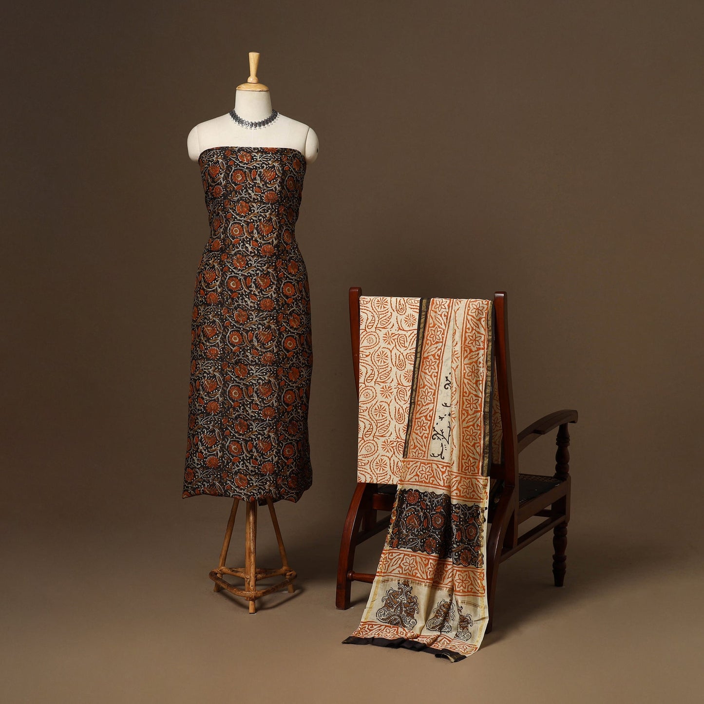 3pc chanderi silk unstitched hand bagru dress material 33