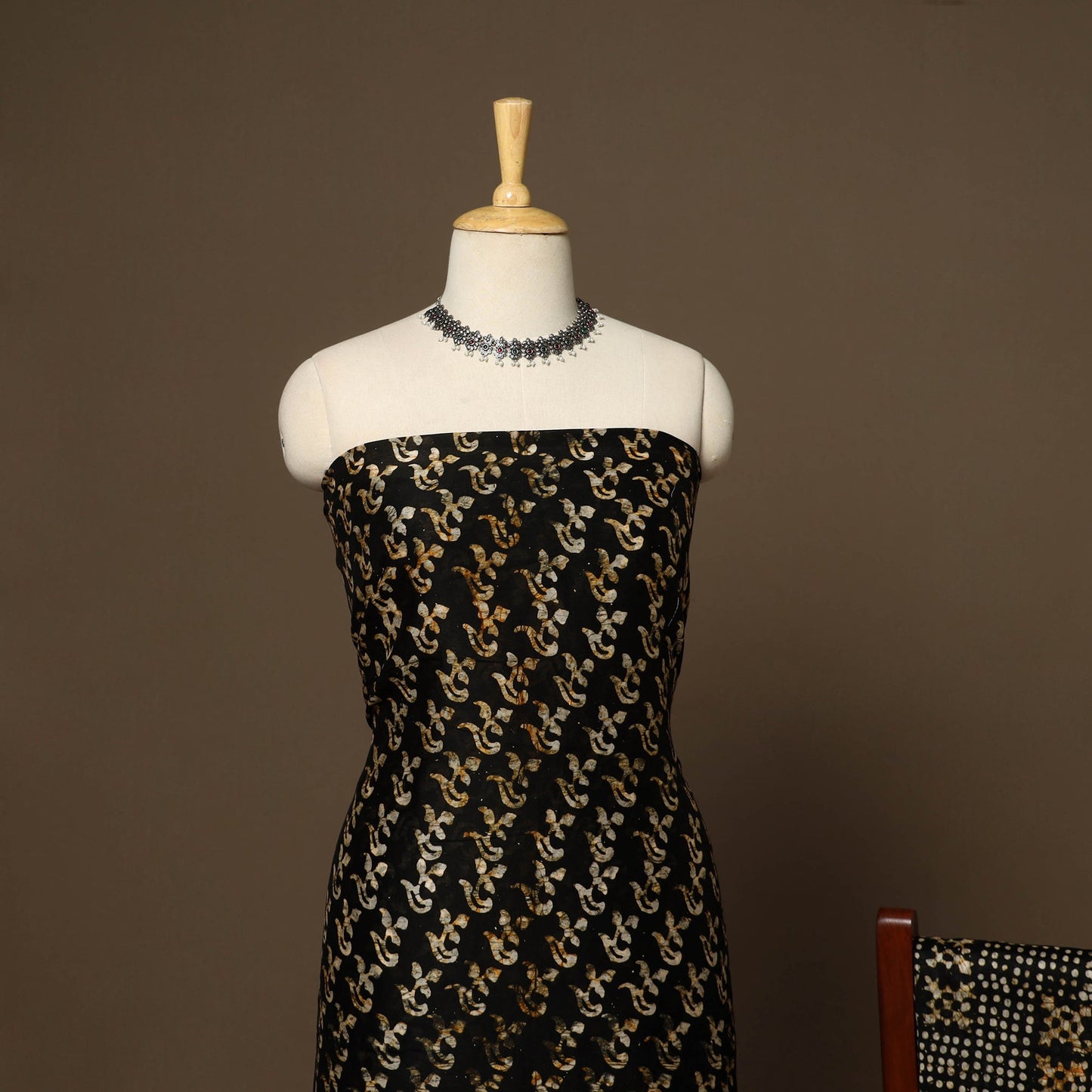 Black - 3pc chanderi silk unstitched hand batik dress