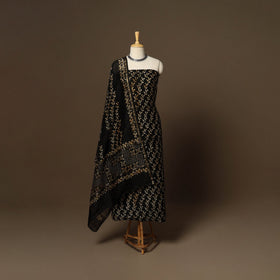 Black - 3pc chanderi silk unstitched hand batik dress