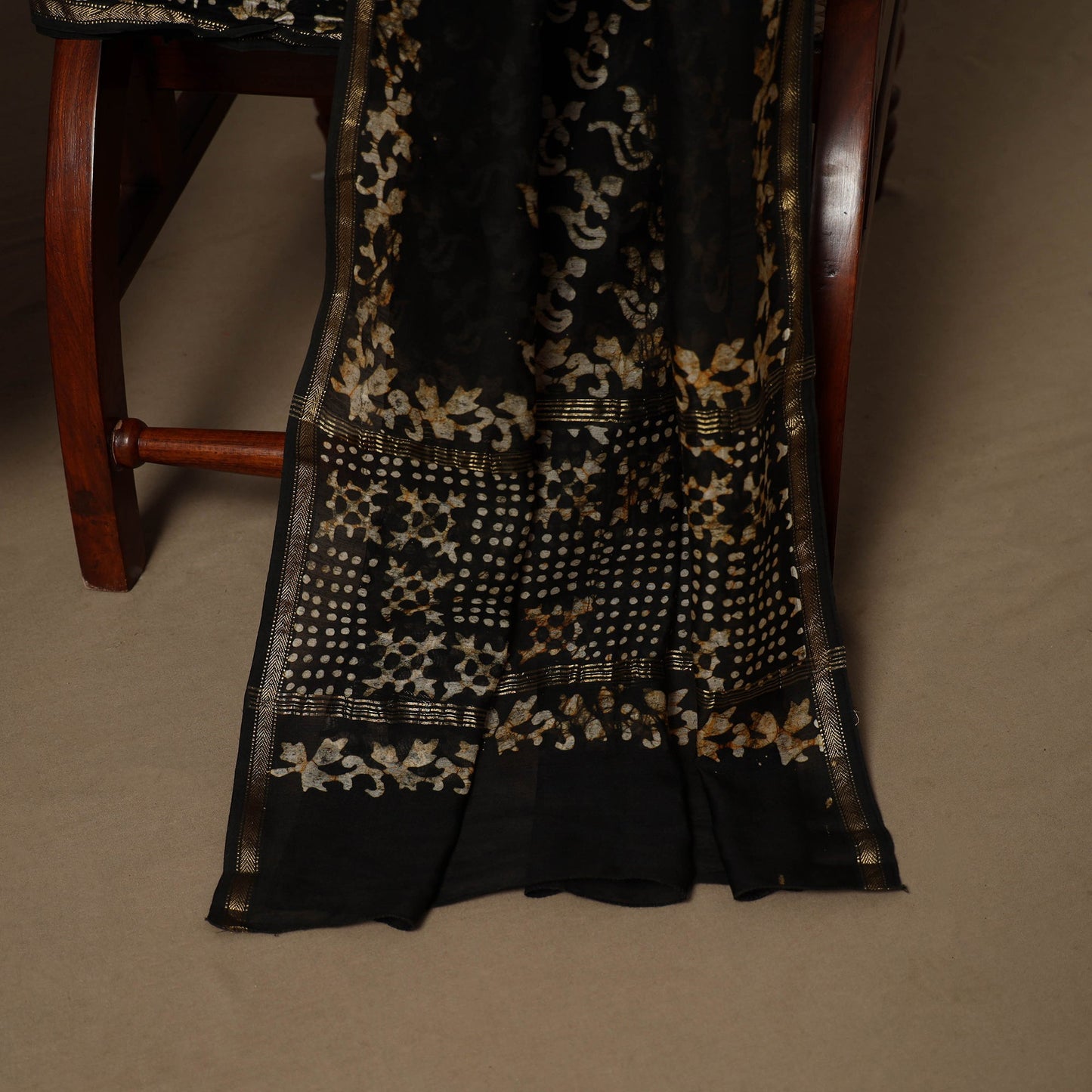 Black - 3pc chanderi silk unstitched hand batik dress