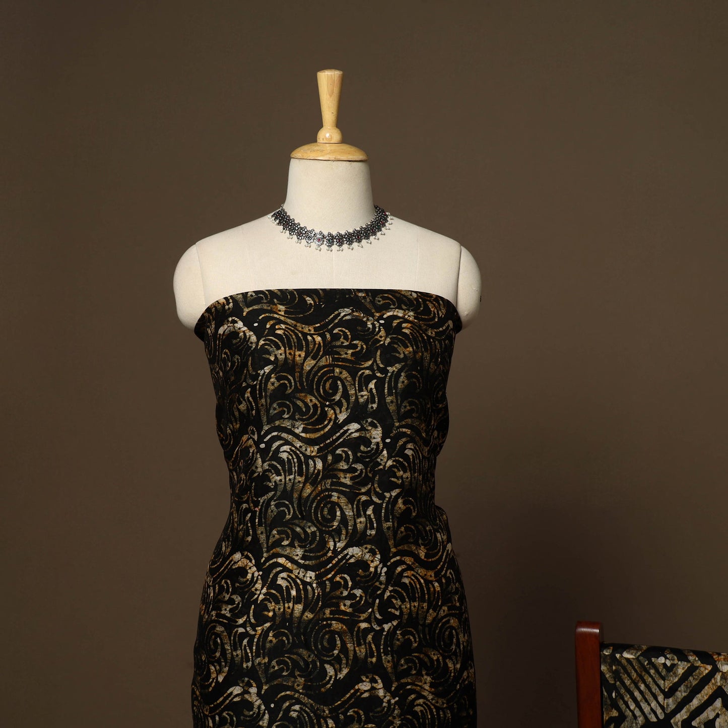 Black - 3pc chanderi silk unstitched hand batik dress