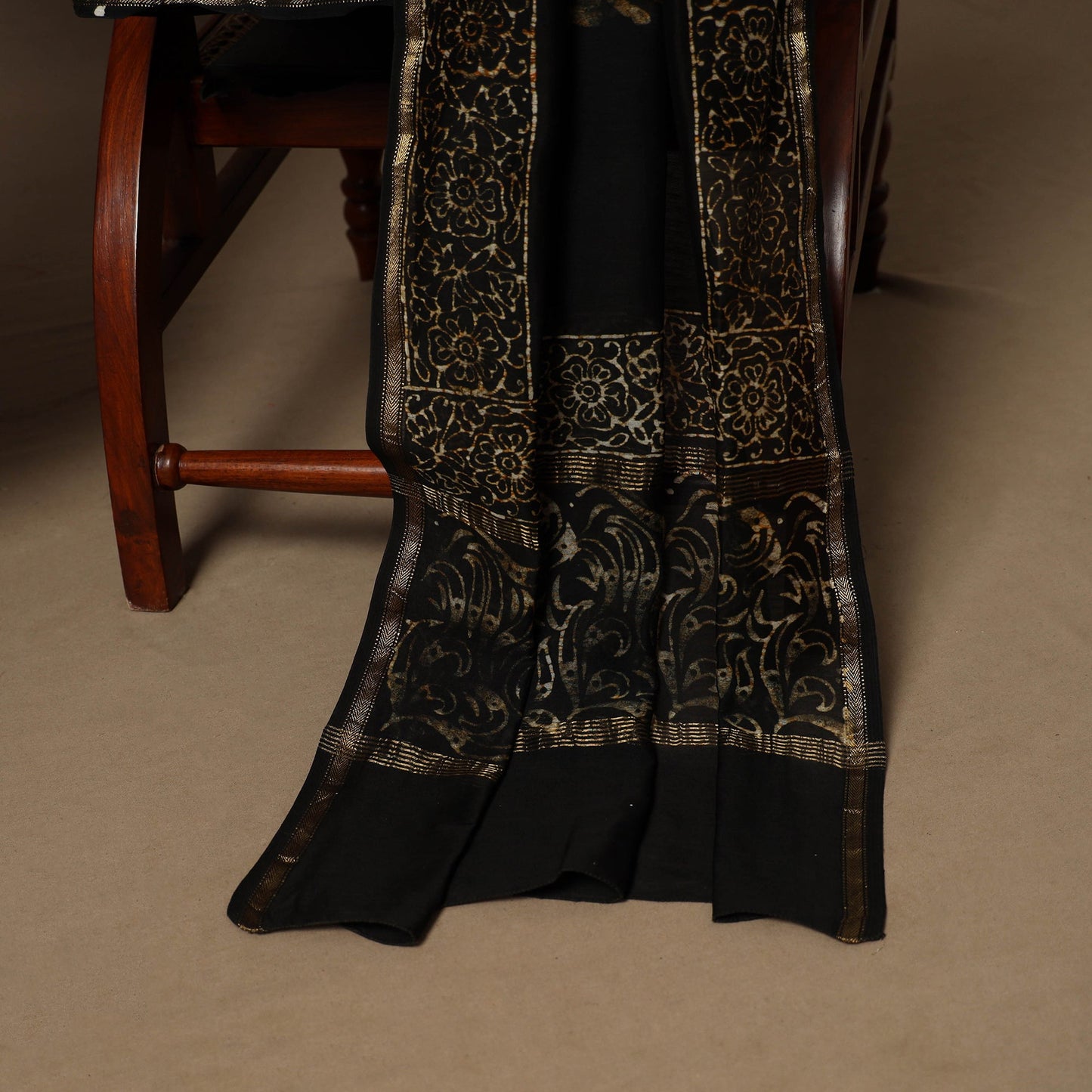 Black - 3pc chanderi silk unstitched hand batik dress