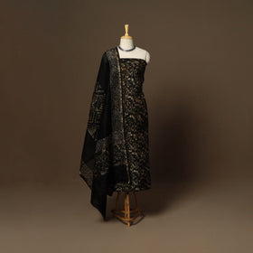 Black - 3pc chanderi silk unstitched hand batik dress