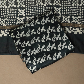 Black - 3pc chanderi silk unstitched hand batik dress