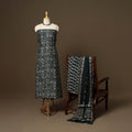 Black - 3pc chanderi silk unstitched hand batik dress