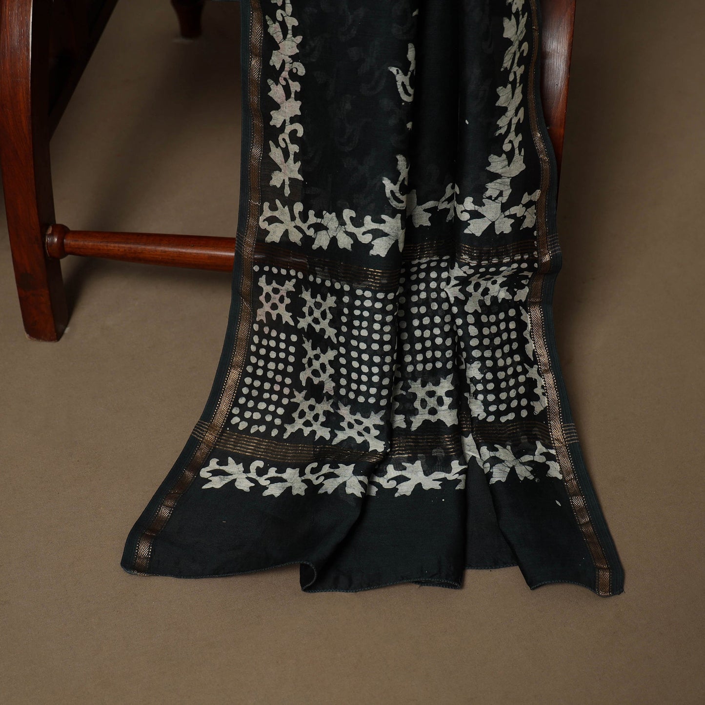 Black - 3pc chanderi silk unstitched hand batik dress
