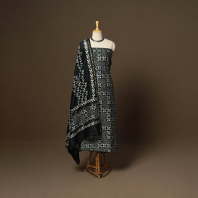 Black - 3pc chanderi silk unstitched hand batik dress