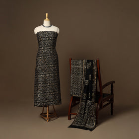 Black - 3pc chanderi silk unstitched hand batik dress