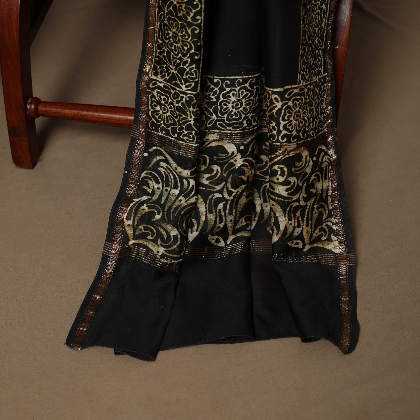 Black - 3pc chanderi silk unstitched hand batik dress