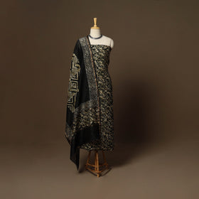 Black - 3pc chanderi silk unstitched hand batik dress