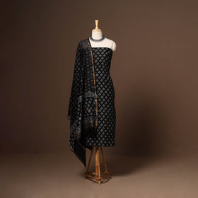 Black - 3pc chanderi silk unstitched sanganeri dress
