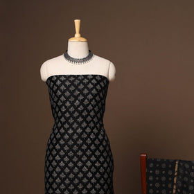 Black - 3pc chanderi silk unstitched sanganeri dress