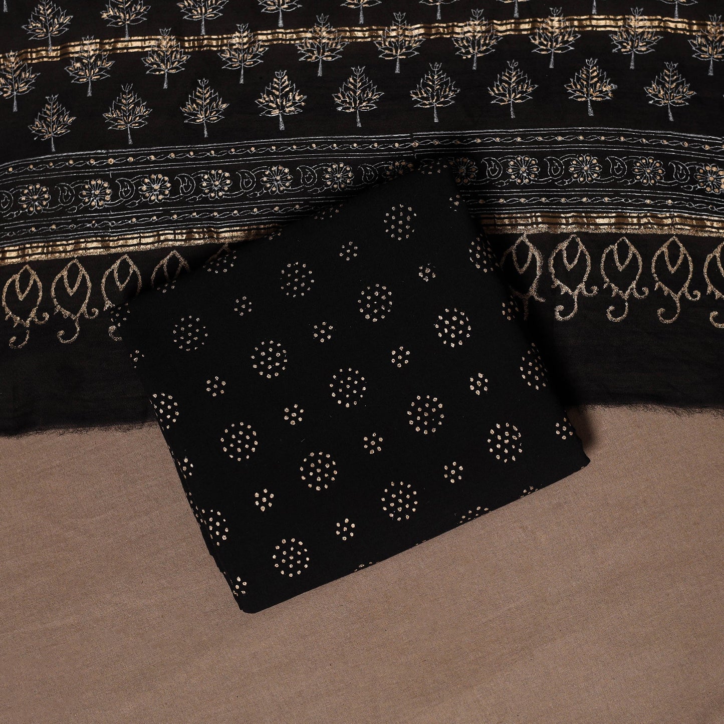 Black - 3pc chanderi silk unstitched sanganeri dress