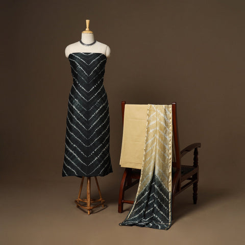 3pc chanderi silk unstitched tie-dye shibori dress material