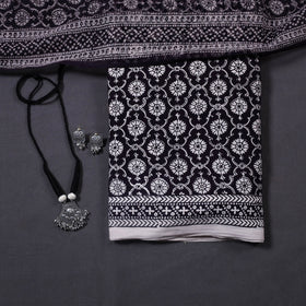 Black 3pc Cotton Bagh Print Dress Material with Jewellery Set 