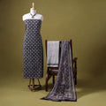 Black 3pc Cotton Bagh Print Dress Material with Jewellery Set 