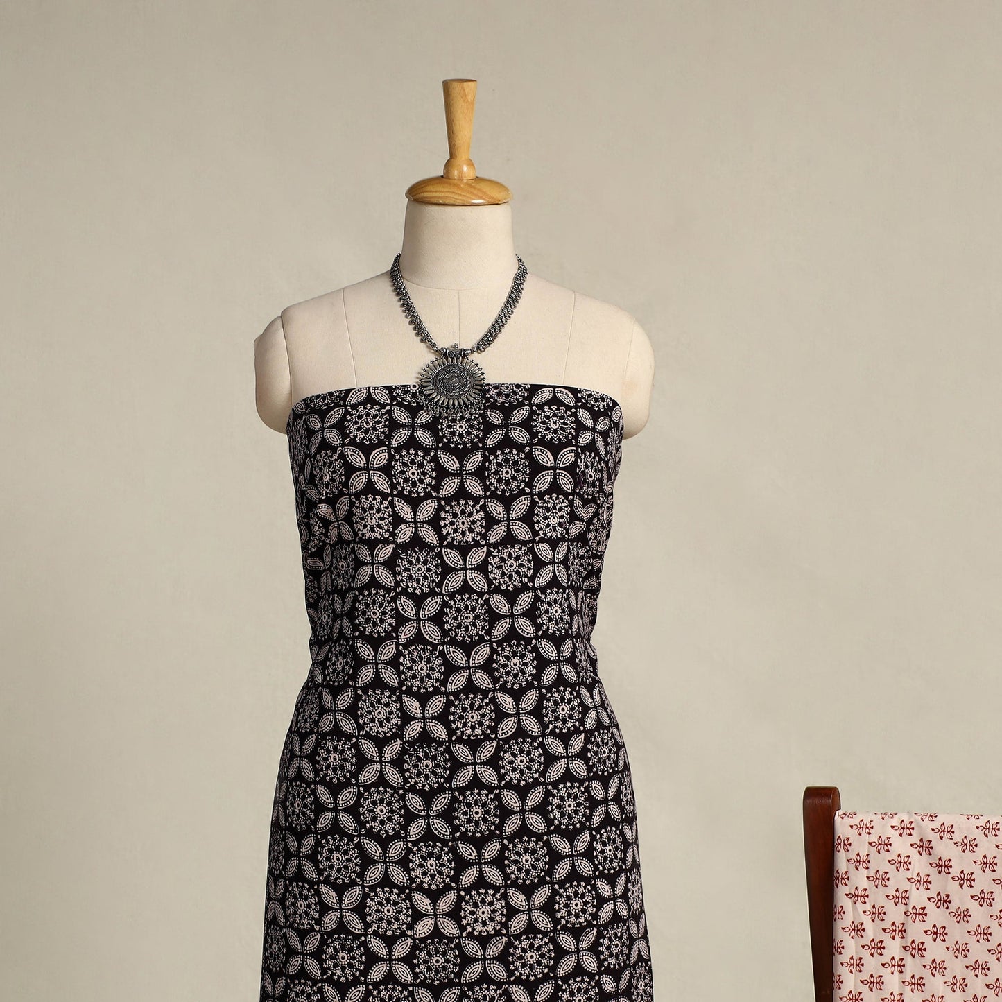  Black 3pc Cotton Bagh Print Suit Material Set