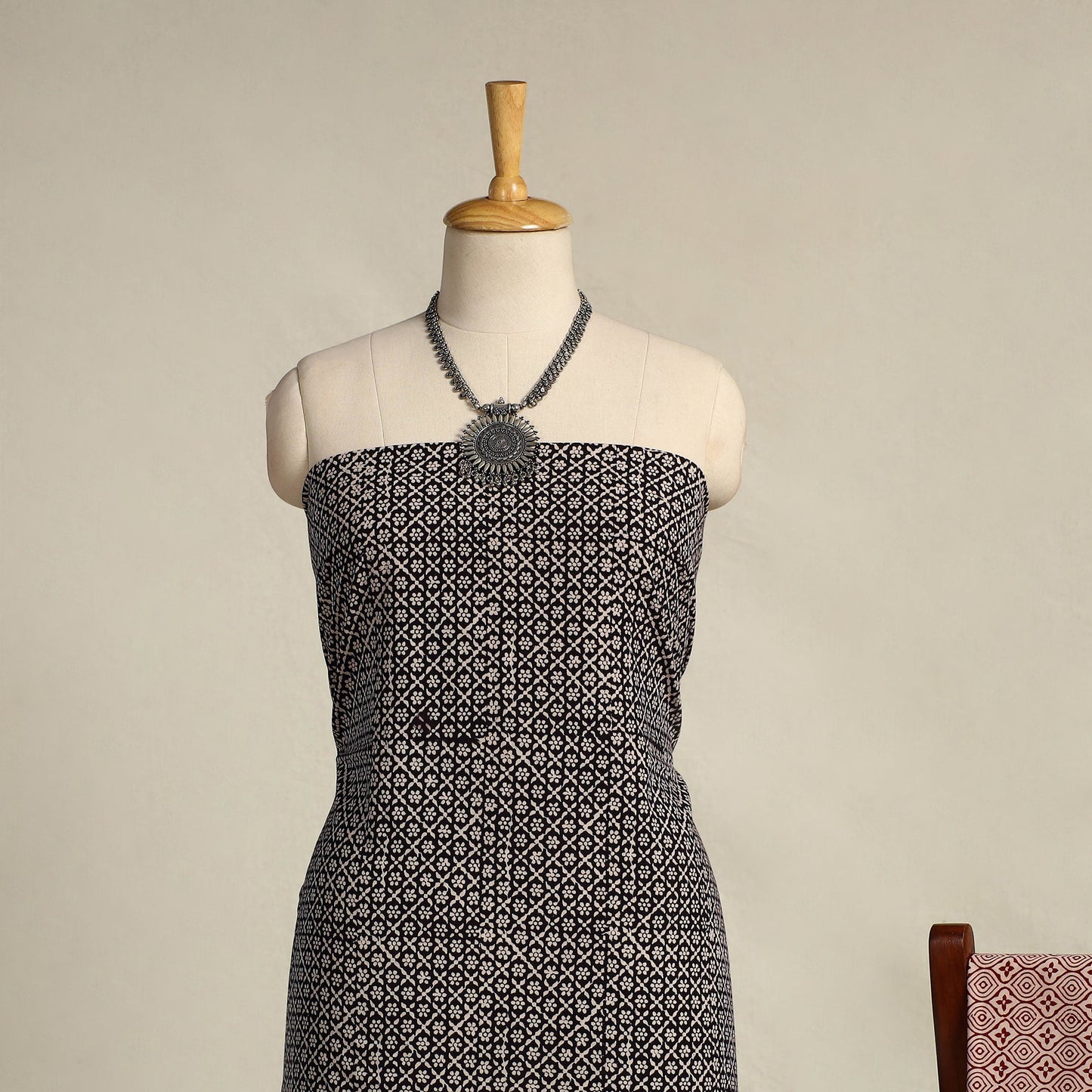 Black 3pc Cotton Bagh Print Suit Material Set