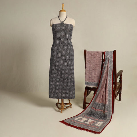 Black 3pc Cotton Bagh Print Suit Material Set