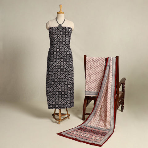  Black 3pc Cotton Bagh Print Suit Material Set