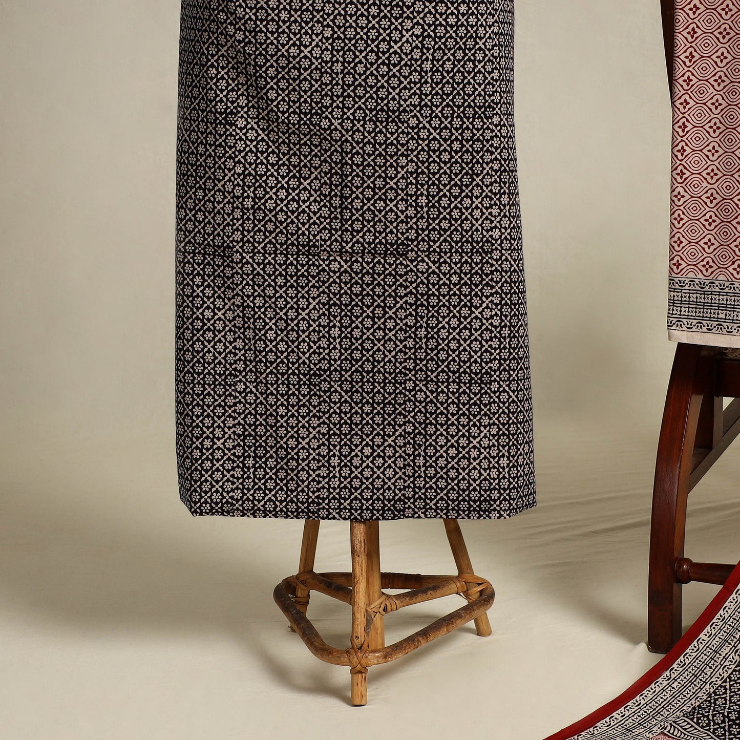 Black 3pc Cotton Bagh Print Suit Material Set