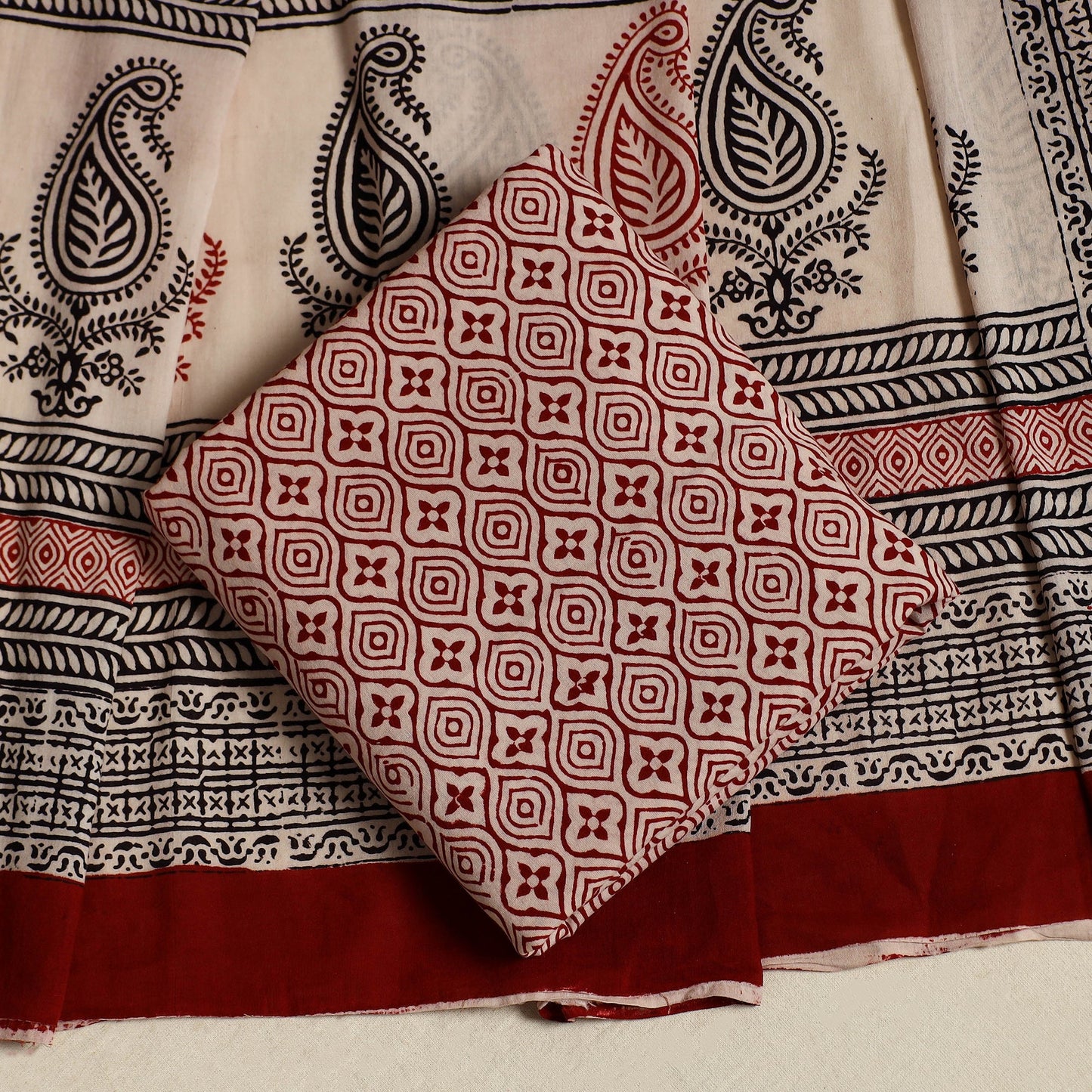 Black 3pc Cotton Bagh Print Suit Material Set