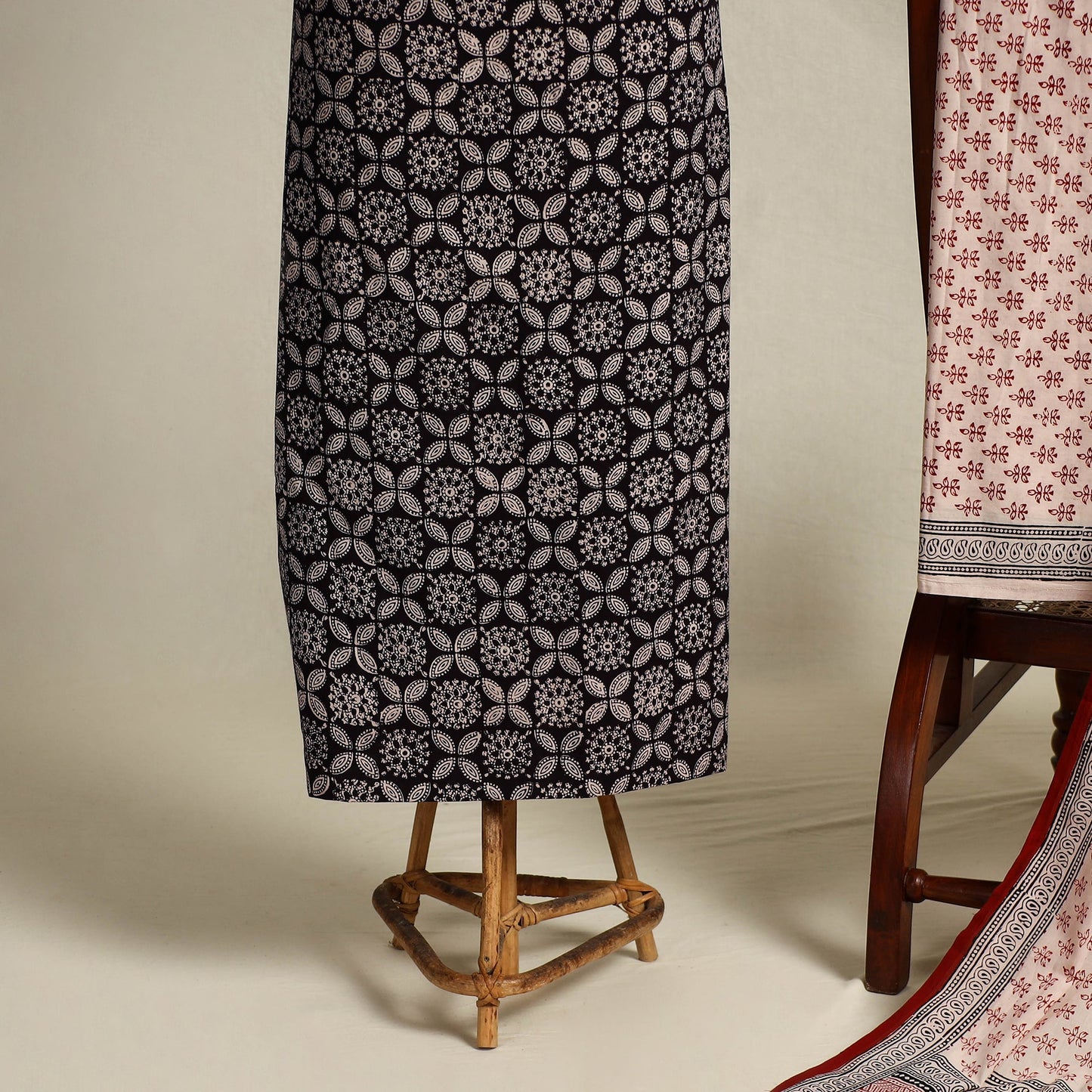  Black 3pc Cotton Bagh Print Suit Material Set