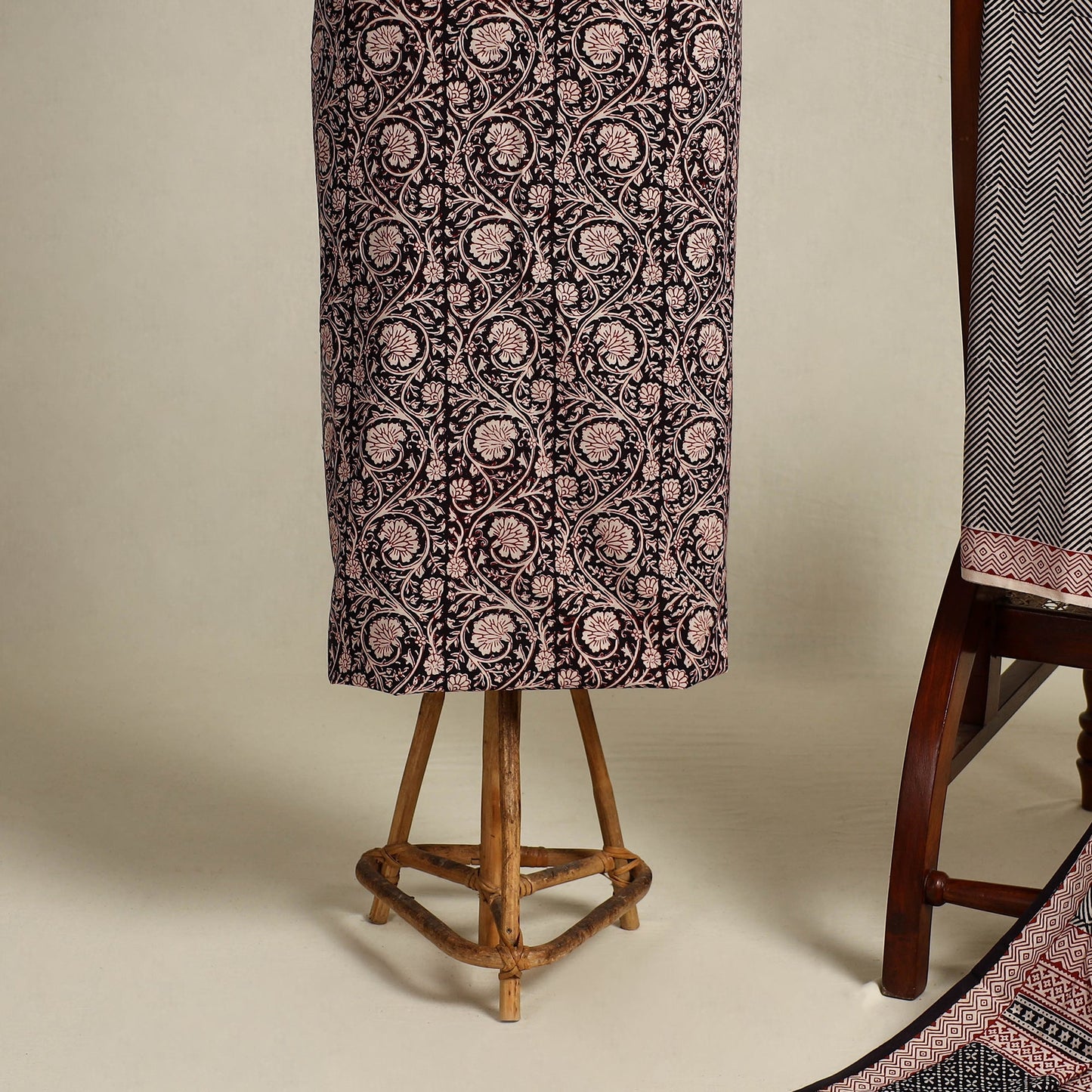 Black 3pc Cotton Bagh Print Suit Material Set 