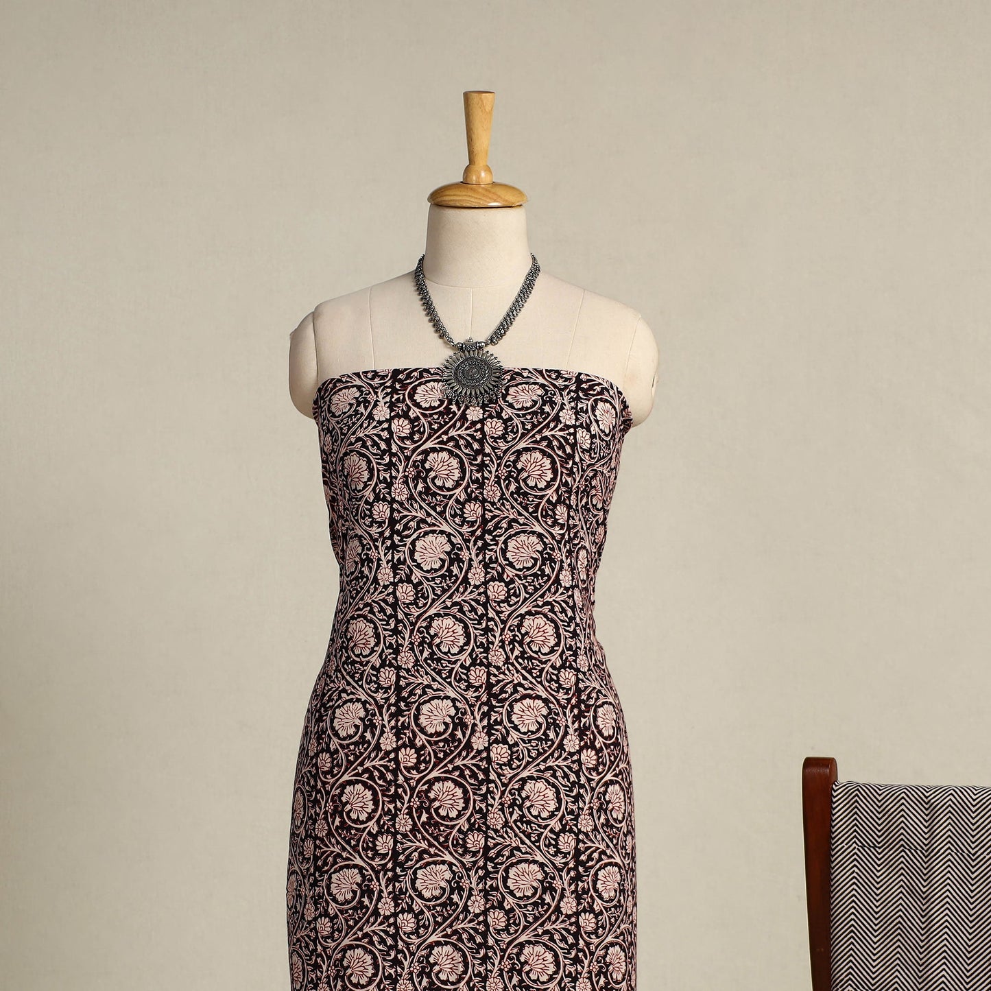 Black 3pc Cotton Bagh Print Suit Material Set 