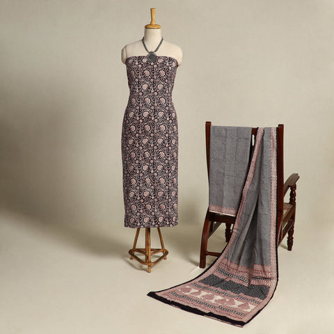 Black 3pc Cotton Bagh Print Suit Material Set 