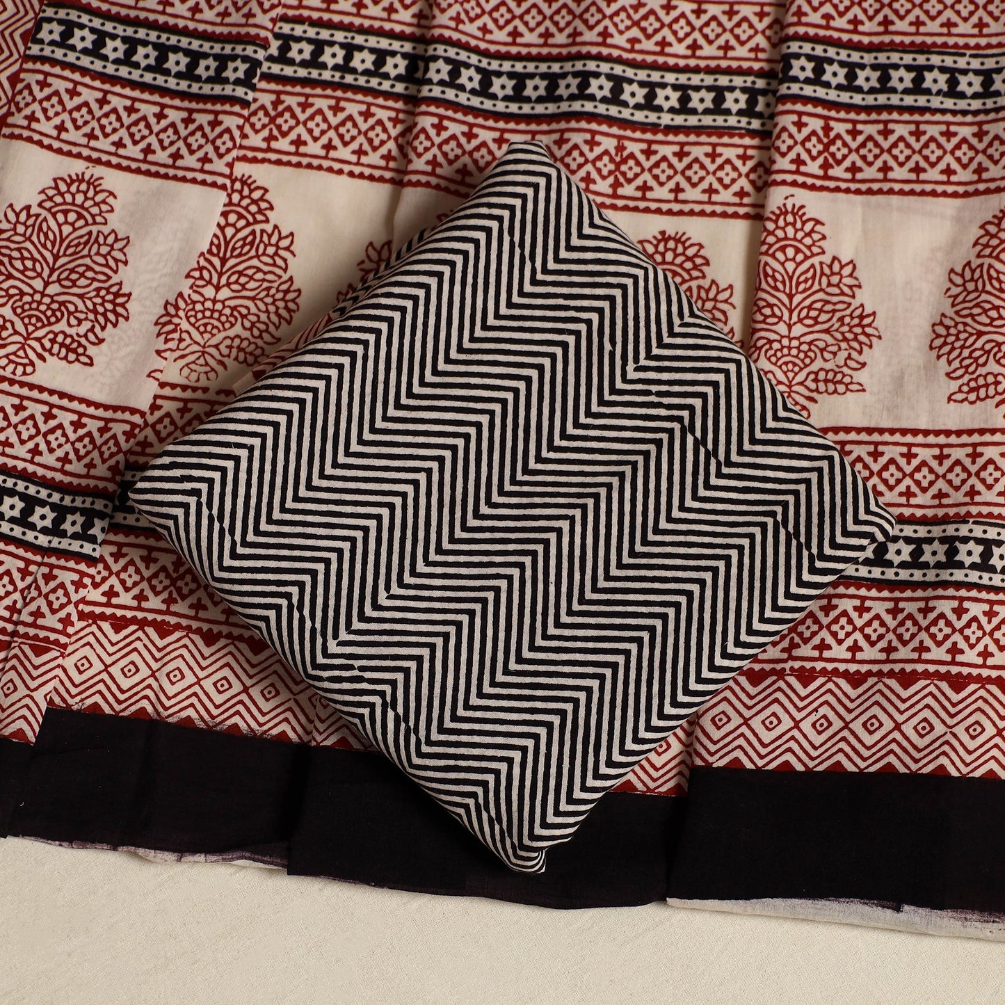 Black 3pc Cotton Bagh Print Suit Material Set 