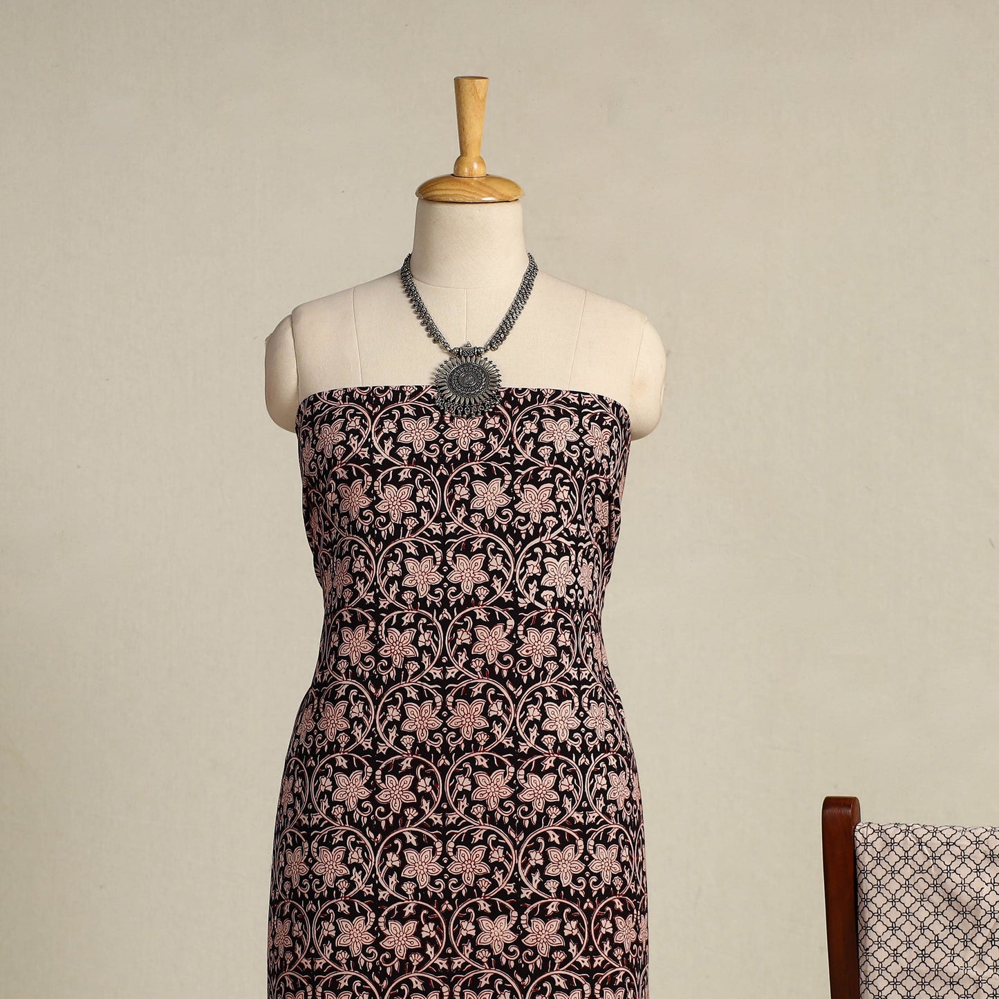 Black 3pc Black Cotton Bagh Print Suit Material Set