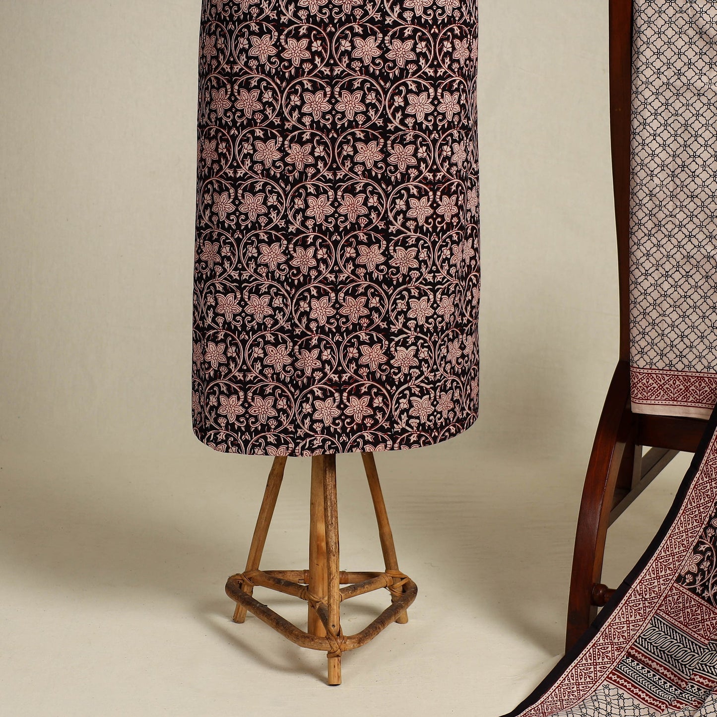 Black 3pc Black Cotton Bagh Print Suit Material Set