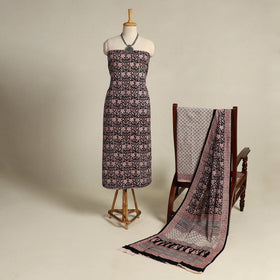 Black 3pc Black Cotton Bagh Print Suit Material Set