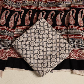 Black 3pc Black Cotton Bagh Print Suit Material Set