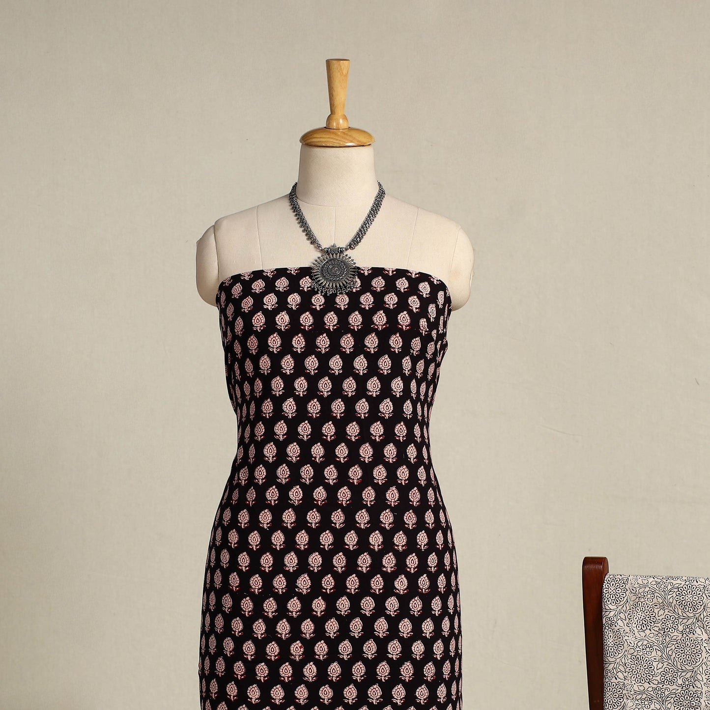 Black 3pc Cotton Bagh Print Suit Material Set