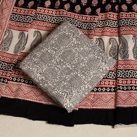 Black 3pc Cotton Bagh Print Suit Material Set