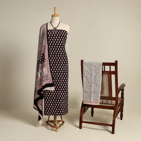 Black 3pc Cotton Bagh Print Suit Material Set