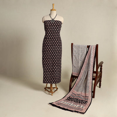 Black 3pc Cotton Bagh Print Suit Material Set