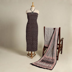 Black 3pc Cotton Bagh Print Suit Material Set