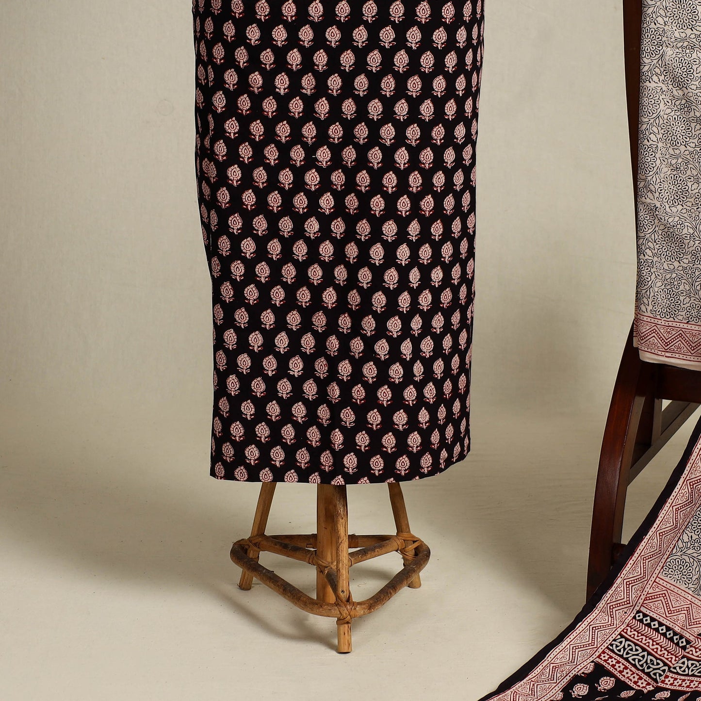 Black 3pc Cotton Bagh Print Suit Material Set