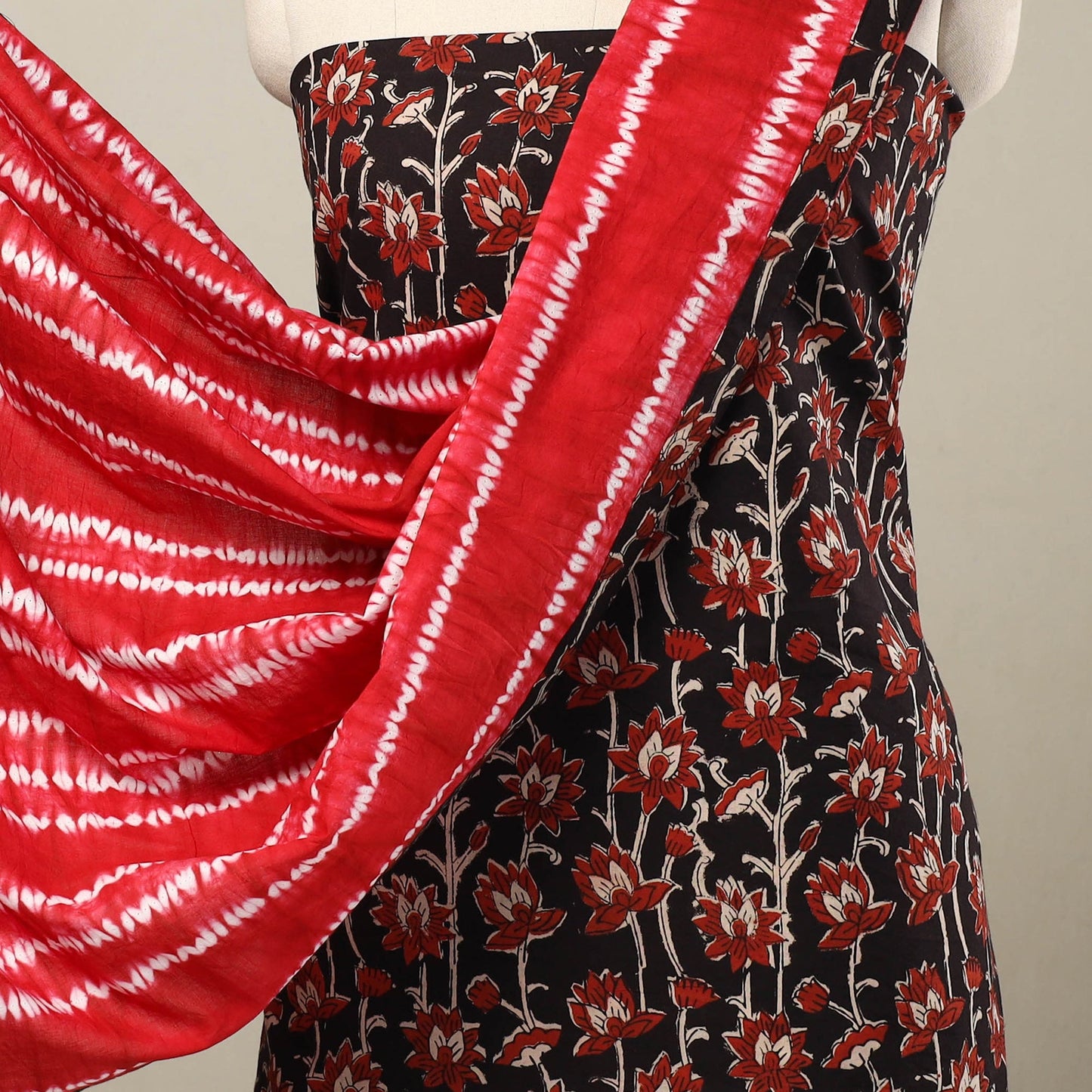 Black - 3pc Cotton Bagru Print Kurta with Shibori Dupatta 21