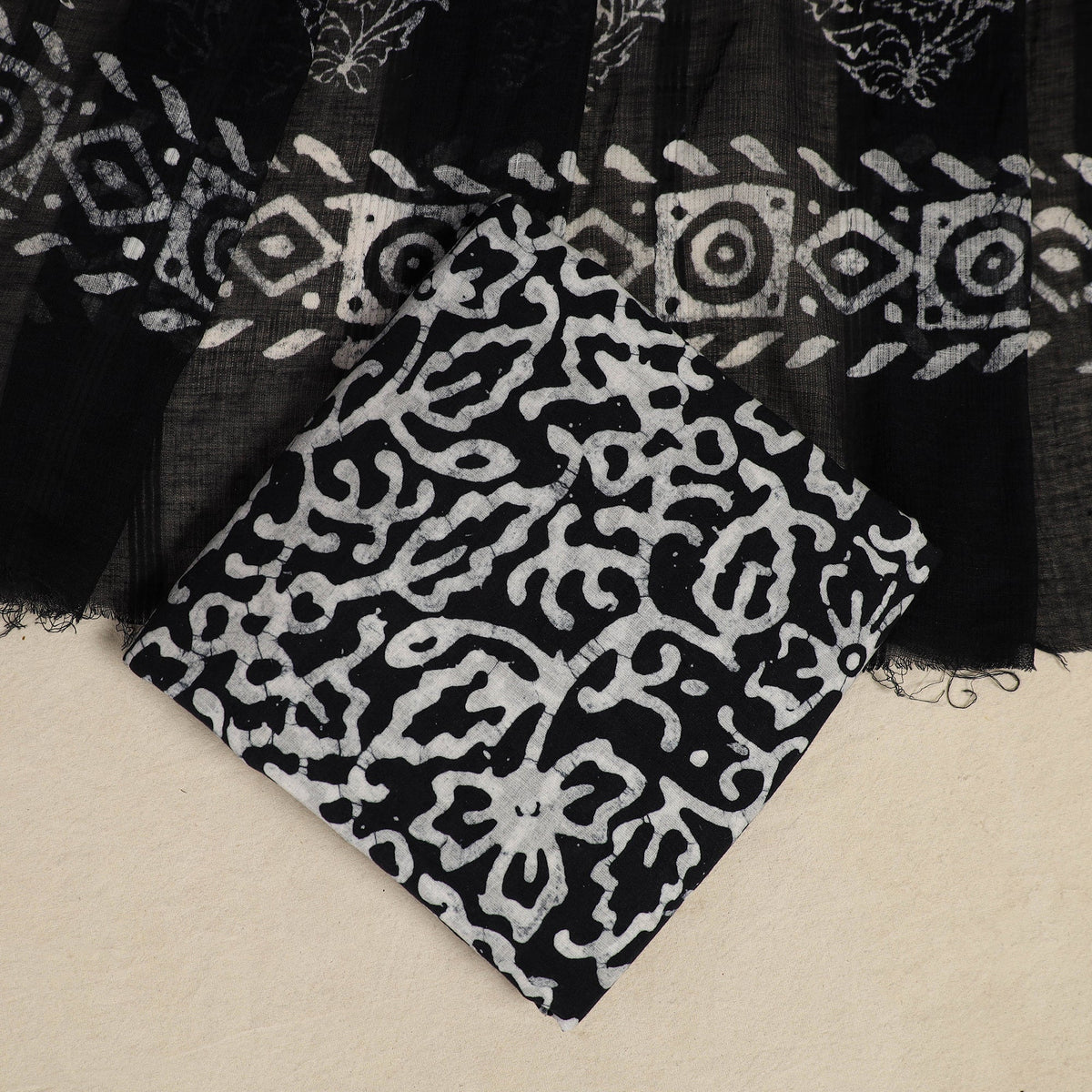 Black - 3pc cotton hand batik unstitched dress material 02