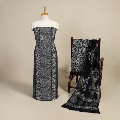 Black - 3pc cotton hand batik unstitched dress material 02