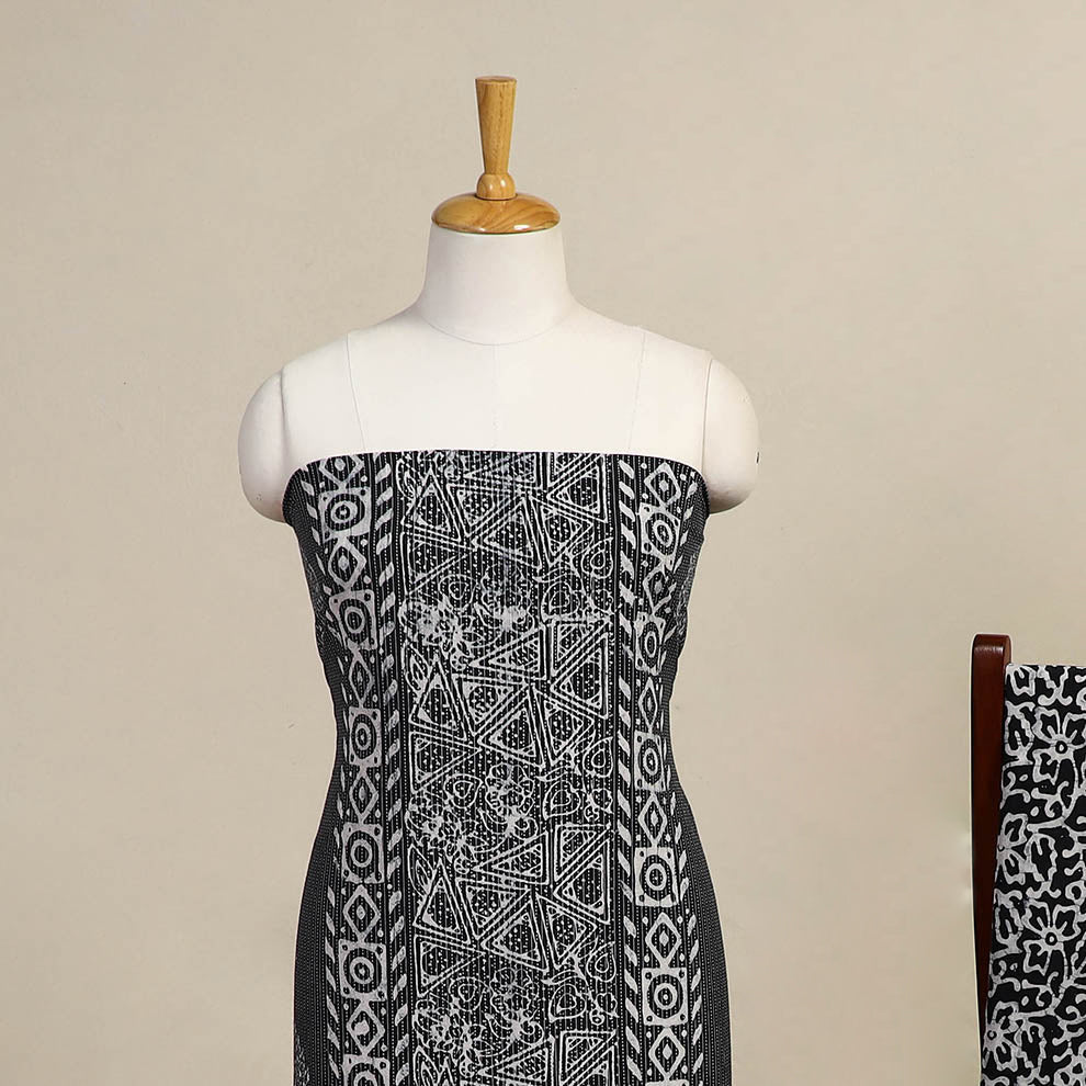 Black - 3pc cotton hand batik unstitched dress material 02
