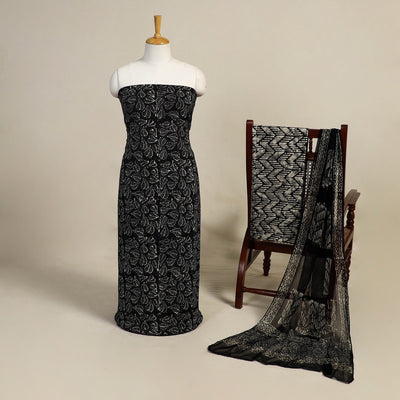  Black 3pc Cotton Hand Batik Print Dress Material