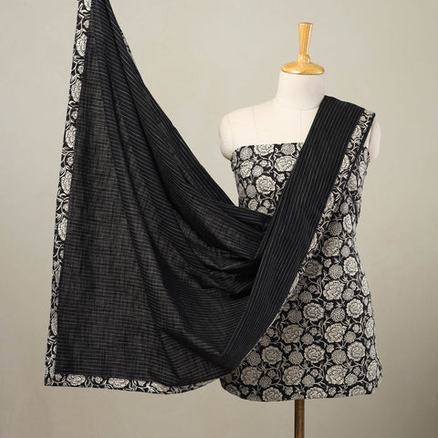  Black 3pc Cotton Jahota Print Kurta with Jacquard Dupatta