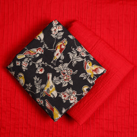 Black 3pc Cotton Kalamkari Print Kurta with Plain Dupatta